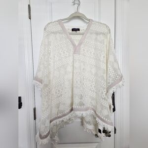 NWT HaleBob Ivory Lace Poncho with Fringe Size SMALL